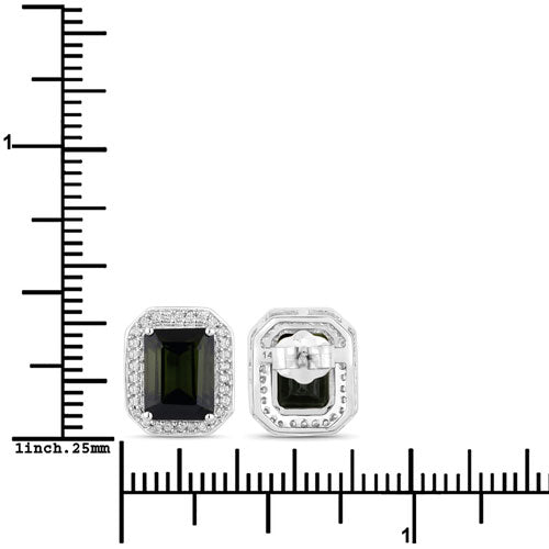 Bids.com 3.57 Carat Genuine Green Tourmaline and White Diamond 14K White Gold Earrings Earrings White Smoke