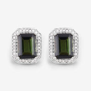 Bids.com 3.57 Carat Genuine Green Tourmaline and White Diamond 14K White Gold Earrings Earrings Gray