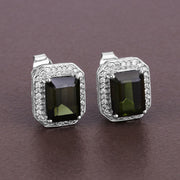 Bids.com 3.57 Carat Genuine Green Tourmaline and White Diamond 14K White Gold Earrings Earrings Dim Gray