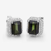 Bids.com 3.57 Carat Genuine Green Tourmaline and White Diamond 14K White Gold Earrings Earrings Light Gray