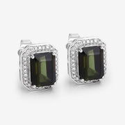 Bids.com 3.57 Carat Genuine Green Tourmaline and White Diamond 14K White Gold Earrings Earrings White Smoke
