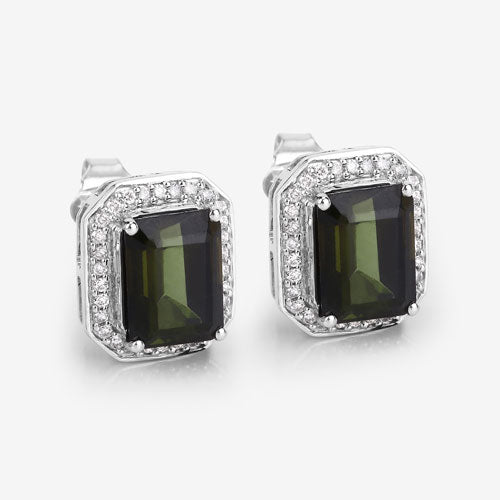 Bids.com 3.57 Carat Genuine Green Tourmaline and White Diamond 14K White Gold Earrings Earrings White Smoke