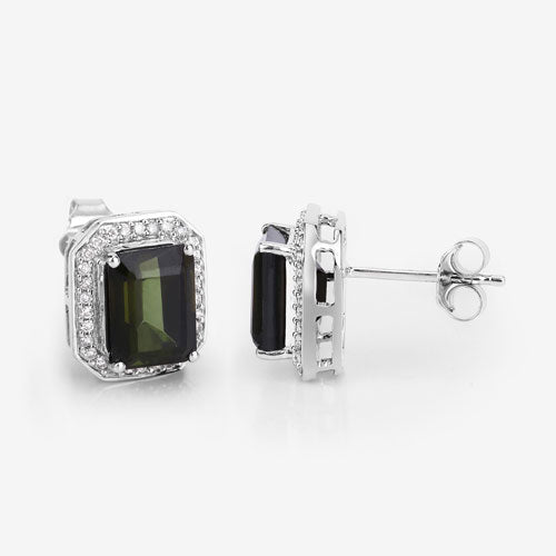 Bids.com 3.57 Carat Genuine Green Tourmaline and White Diamond 14K White Gold Earrings Earrings Lavender