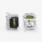 Bids.com 3.57 Carat Genuine Green Tourmaline and White Diamond 14K White Gold Earrings Earrings Light Gray