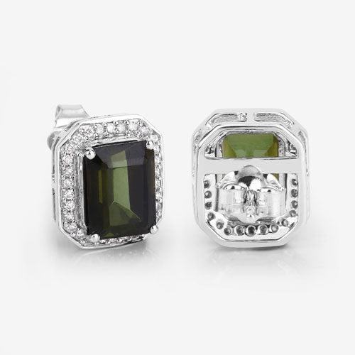 Bids.com 3.57 Carat Genuine Green Tourmaline and White Diamond 14K White Gold Earrings Earrings Light Gray