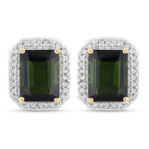 Bids.com 3.57 Carat Genuine Green Tourmaline and White Diamond 14K Yellow Gold Earrings Earrings White Smoke Default Title
