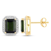 Bids.com 3.57 Carat Genuine Green Tourmaline and White Diamond 14K Yellow Gold Earrings Earrings White Smoke