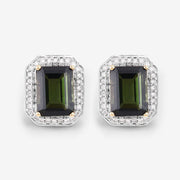 Bids.com 3.57 Carat Genuine Green Tourmaline and White Diamond 14K Yellow Gold Earrings Earrings Gray