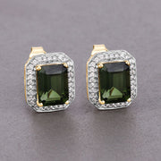 Bids.com 3.57 Carat Genuine Green Tourmaline and White Diamond 14K Yellow Gold Earrings Earrings Light Slate Gray