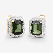 Bids.com 3.57 Carat Genuine Green Tourmaline and White Diamond 14K Yellow Gold Earrings Earrings White Smoke