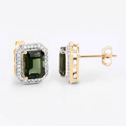 Bids.com 3.57 Carat Genuine Green Tourmaline and White Diamond 14K Yellow Gold Earrings Earrings White Smoke
