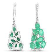 Bids.com 6.69 Carat Genuine Emerald and White Diamond .925 Sterling Silver Earrings Earrings White Smoke