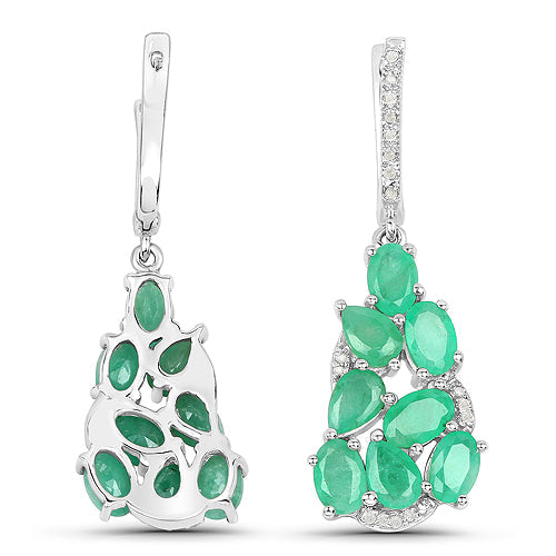 Bids.com 6.69 Carat Genuine Emerald and White Diamond .925 Sterling Silver Earrings Earrings White Smoke
