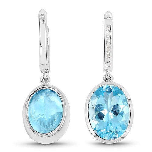 Bids.com 15.13 Carat Genuine Blue Topaz and White Diamond .925 Sterling Silver Earrings Earrings White Smoke