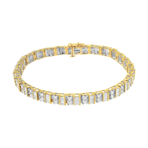 Bids.com 10K Yellow Gold 4.0 Cttw Alternating Baguette & Round Cut Diamond Bezel- & Prong-Set 7" Tennis Bracelet (G-H Color, SI1-SI2 Clarity) Bracelets White Smoke Yellow.Gold / 7