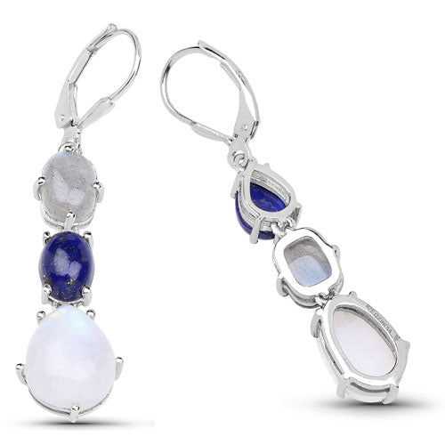 Bids.com 10.17 Carat Genuine Lapis, Labradorite and White Rainbow Moonstone .925 Sterling Silver Earrings Earrings White Smoke