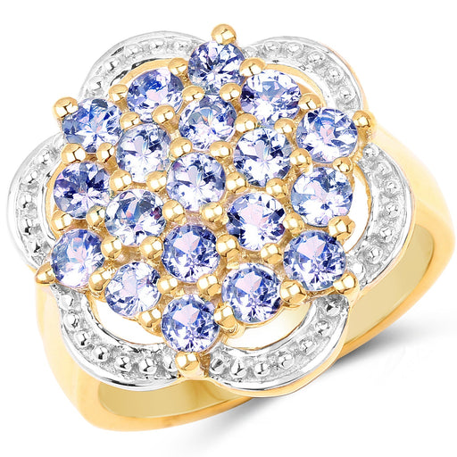 Bids.com 14K Yellow Gold Plated 1.52 Carat Genuine Tanzanite .925 Sterling Silver Ring Rings White Smoke size 6.00,size 7.00,size 8.00,size 9.00,size 5.00