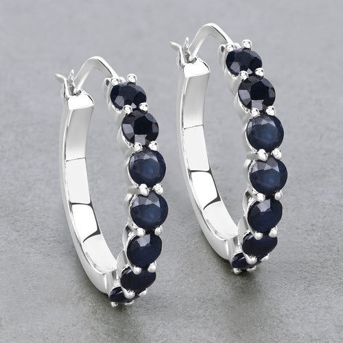 Bids.com 2.66 Carat Genuine Blue Sapphire .925 Sterling Silver Earrings Earrings Gray