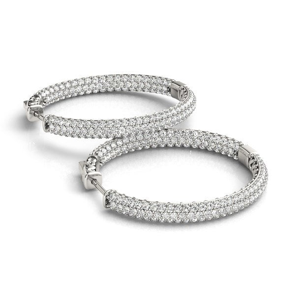 Bids.com 14k White Gold Two Row Pave Set Diamond Hoop Earrings (7 cttw) Earrings White Smoke White Gold