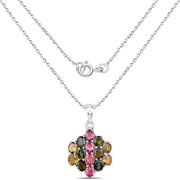 Bids.com 4.34 Carat Genuine Pink Tourmaline, Green Tourmaline & Brown Tourmaline .925 Sterling Silver Pendant Pendants White Smoke