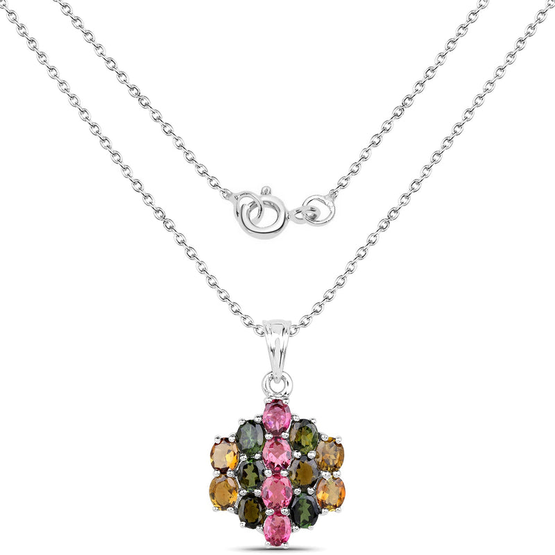 Bids.com 4.34 Carat Genuine Pink Tourmaline, Green Tourmaline & Brown Tourmaline .925 Sterling Silver Pendant Pendants White Smoke