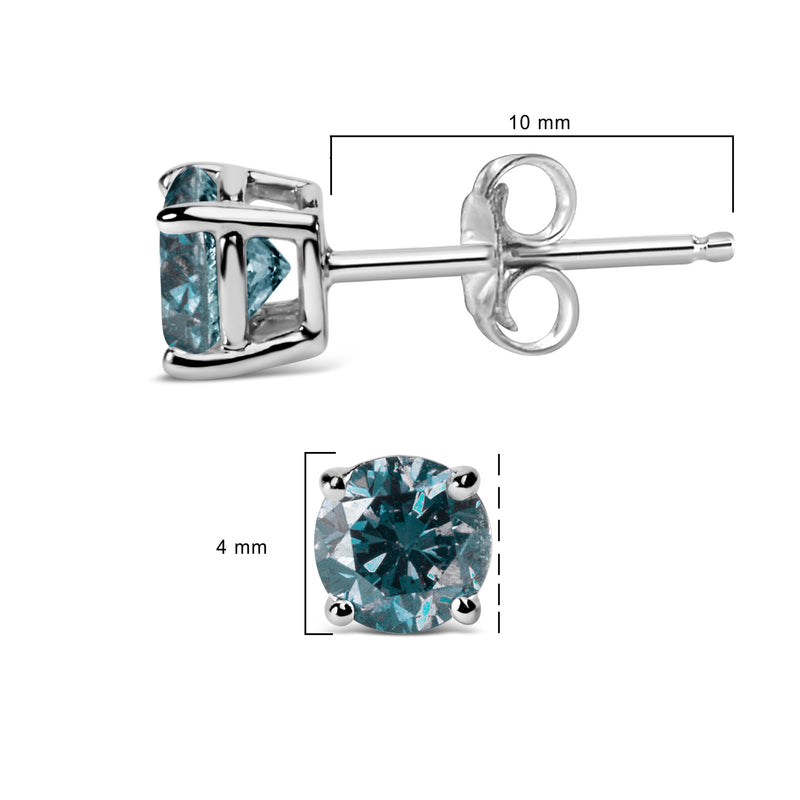 Bids.com 14K White Gold 1/2 Cttw Round Brilliant Cut Lab Grown Blue Diamond 4-Prong Classic Solitaire Stud Earrings (Blue Color, VVS2-VS1 Clarity) Earrings White Smoke White.Gold / 0.5
