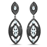Bids.com 8.80 Carat Genuine Blue Topaz and Black Spinel .925 Sterling Silver Earrings Earrings White Smoke