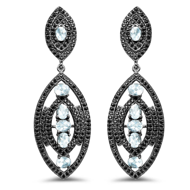 Bids.com 8.80 Carat Genuine Blue Topaz and Black Spinel .925 Sterling Silver Earrings Earrings White Smoke