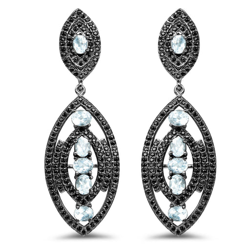Bids.com 8.80 Carat Genuine Blue Topaz and Black Spinel .925 Sterling Silver Earrings Earrings White Smoke
