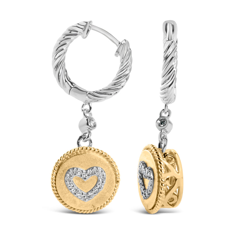Bids.com 18K Yellow Gold Plated .925 Sterling Silver 1/8 Cttw Diamond Heart Medallion Drop and Dangle Earring (I-J Color, SI1-SI2 Clarity) Earrings White Smoke YellowWhite.Sterling Silver / 0.13