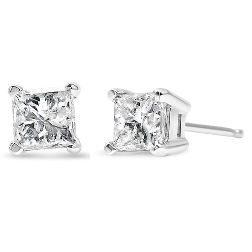 Bids.com AGS Certified 2/5 Cttw Princess Cut Diamond 14K White Gold 4-Prong Solitaire Square Stud Earrings (L-M Color, I1-I2 Clarity) Earrings White Smoke White.Gold / 0.4