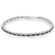 Bids.com Black Rhodium over .925 Sterling Silver 1.0 Cttw Rose Cut Diamond Double-Link 7" Tennis Bracelet (Blue Color, I1-I2 Clarity) Bracelets White Smoke White.Sterling Silver / 7