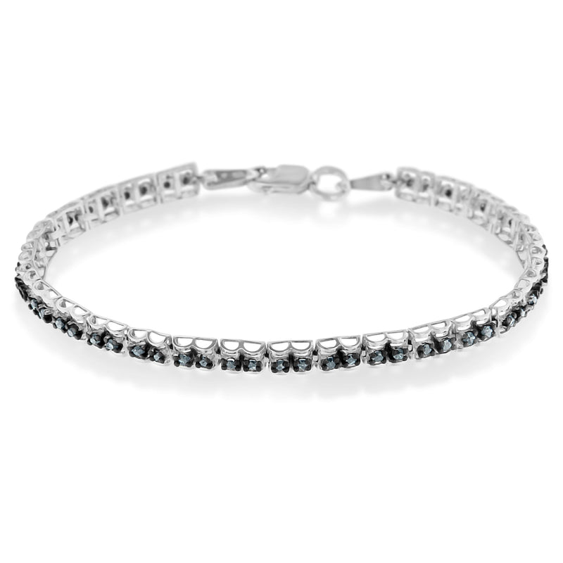 Bids.com Black Rhodium over .925 Sterling Silver 1.0 Cttw Rose Cut Diamond Double-Link 7" Tennis Bracelet (Blue Color, I1-I2 Clarity) Bracelets White Smoke White.Sterling Silver / 7