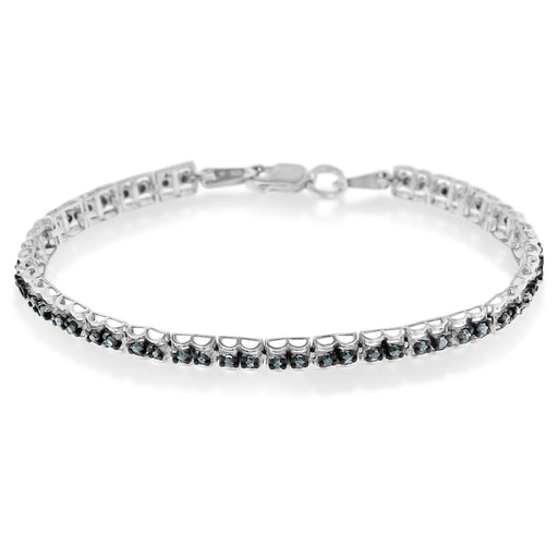 Bids.com Black Rhodium over .925 Sterling Silver 1.0 Cttw Rose Cut Diamond Double-Link 7" Tennis Bracelet (Blue Color, I1-I2 Clarity) Bracelets White Smoke White.Sterling Silver / 7