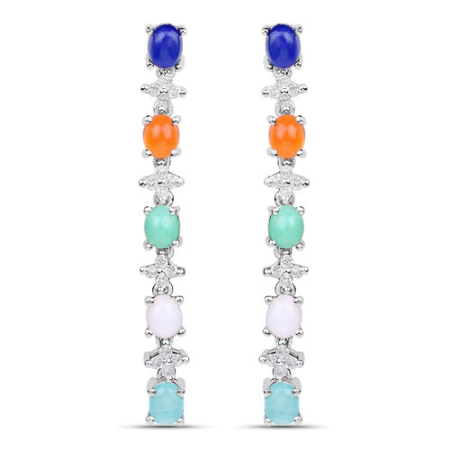 Bids.com 4.40 Carat Genuine Multi Stone .925 Sterling Silver Earrings Earrings White Smoke Default Title