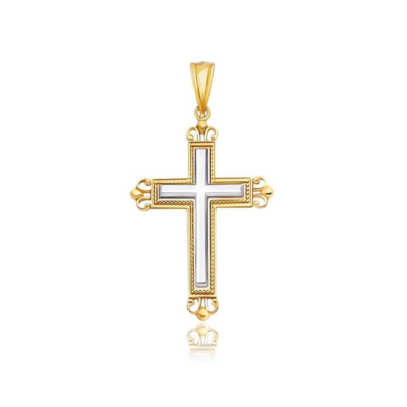 Bids.com 14k Two-Tone Gold Cross Pendant with an Ornate Budded Style Pendants White Smoke Two-Tone Gold