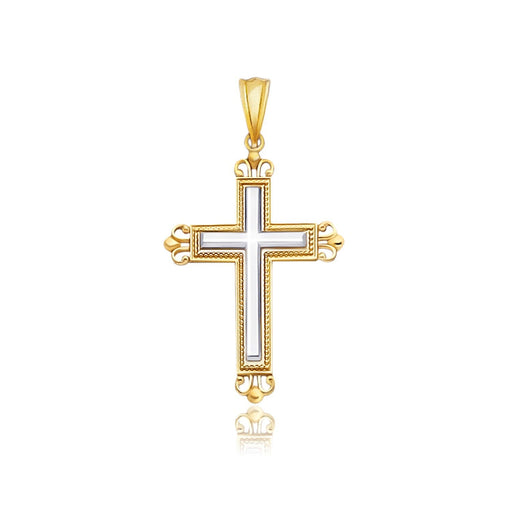 Bids.com 14k Two-Tone Gold Cross Pendant with an Ornate Budded Style Pendants White Smoke Two-Tone Gold