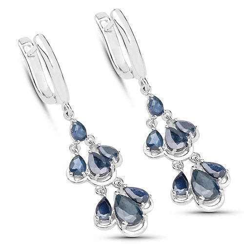 Bids.com 4.18 Carat Genuine Blue Sapphire .925 Sterling Silver Earrings Earrings White Smoke Default Title