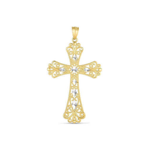 Bids.com 14k Two Tone Gold High Polish Diamond Cut Cross Pendant Pendants White Smoke Two-Tone Gold