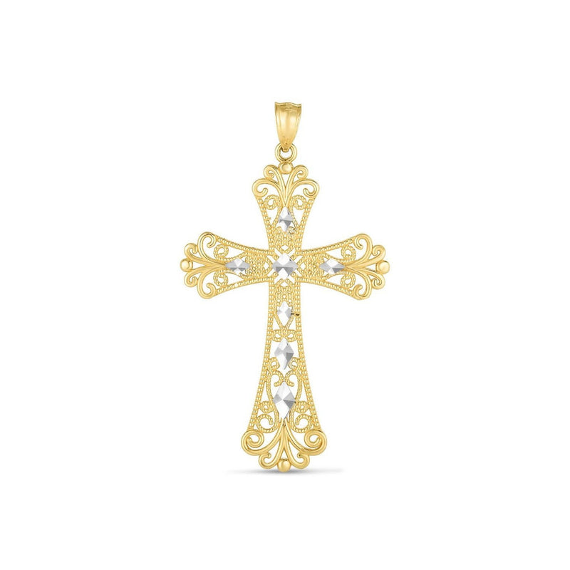 Bids.com 14k Two Tone Gold High Polish Diamond Cut Cross Pendant Pendants White Smoke Two-Tone Gold