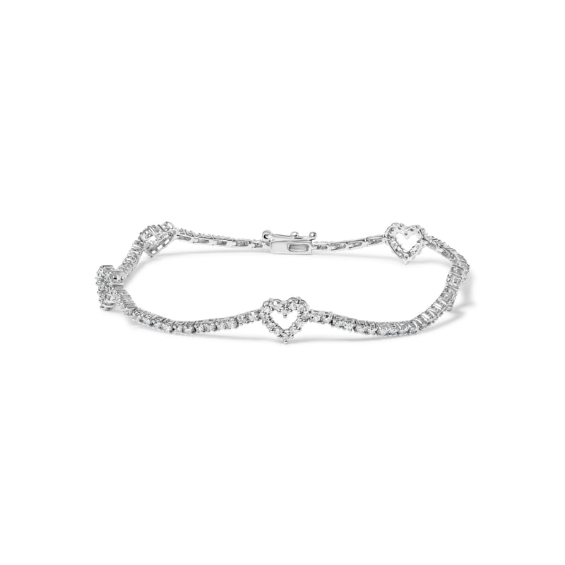 Bids.com 14K White Gold 1 1/2 Cttw Diamond Heart Station Strand Bracelet (H-I Color, I1-I2 Clarity) - 7.5 Inches Bracelets White Smoke White.Gold / 7.5