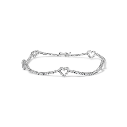 Bids.com 14K White Gold 1 1/2 Cttw Diamond Heart Station Strand Bracelet (H-I Color, I1-I2 Clarity) - 7.5 Inches Bracelets White Smoke White.Gold / 7.5