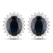 Bids.com 3.32 Carat Genuine Blue Sapphire and White Diamond 14K White Gold Earrings Earrings White Smoke Default Title