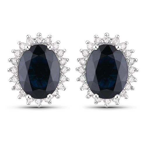 Bids.com 3.32 Carat Genuine Blue Sapphire and White Diamond 14K White Gold Earrings Earrings White Smoke Default Title
