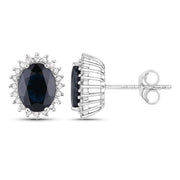 Bids.com 3.32 Carat Genuine Blue Sapphire and White Diamond 14K White Gold Earrings Earrings White Smoke