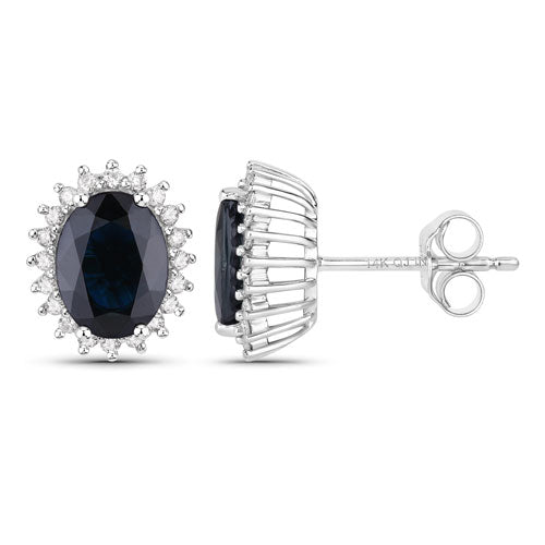 Bids.com 3.32 Carat Genuine Blue Sapphire and White Diamond 14K White Gold Earrings Earrings White Smoke