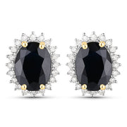 Bids.com 3.32 Carat Genuine Blue Sapphire and White Diamond 14K Yellow Gold Earrings Earrings White Smoke Default Title