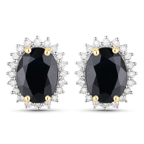 Bids.com 3.32 Carat Genuine Blue Sapphire and White Diamond 14K Yellow Gold Earrings Earrings White Smoke Default Title