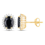 Bids.com 3.32 Carat Genuine Blue Sapphire and White Diamond 14K Yellow Gold Earrings Earrings White Smoke