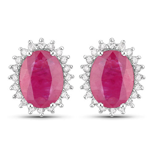 Bids.com 3.14 Carat Genuine Ruby and White Diamond 14K White Gold Earrings Earrings White Smoke Default Title